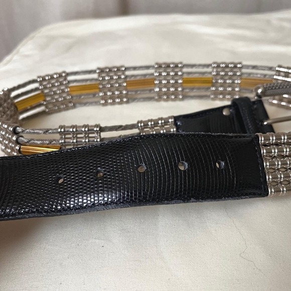 Vintage Nanni Italy Mesh Metal‎ Belt Silver Gold Leather Buckle 30 main image 6